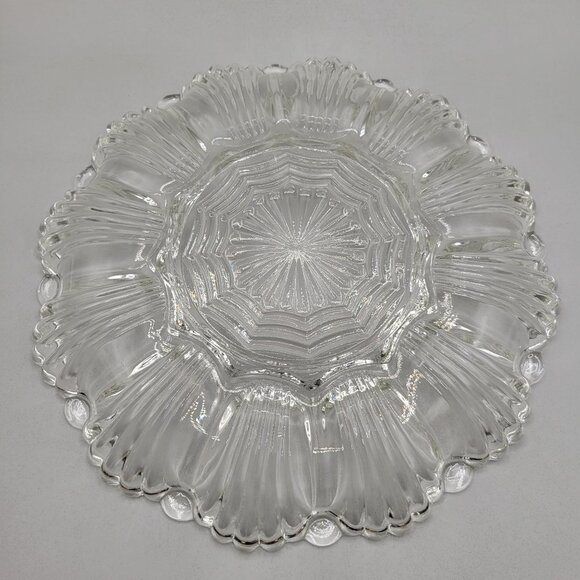 Anchor Hocking Presence Pattern Glass Deviled Egg Serving Plate Scalloped Edge - Picture 5 of 6
